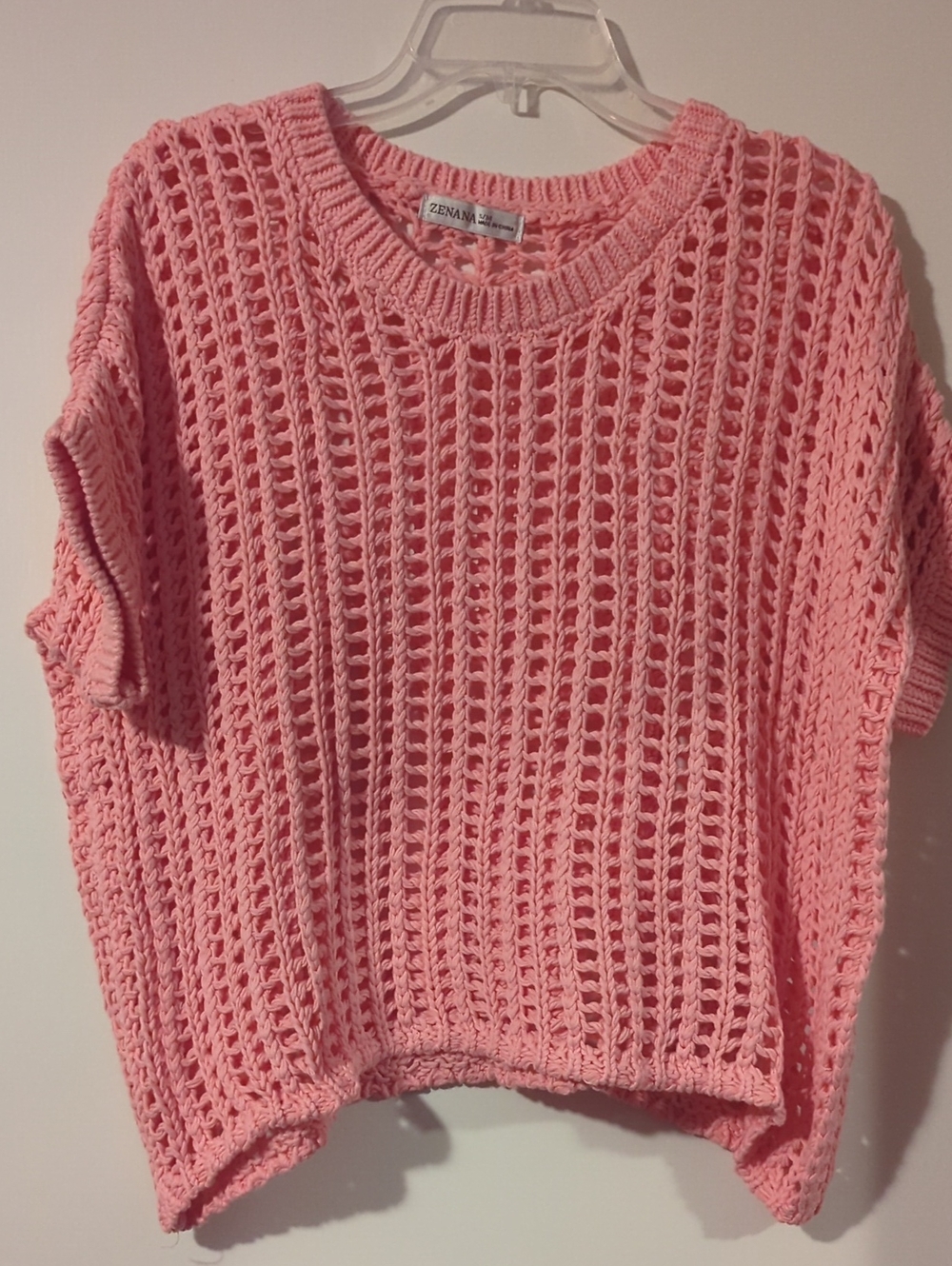 Zenana Soft Pink Open-Knit Crewneck Sweater